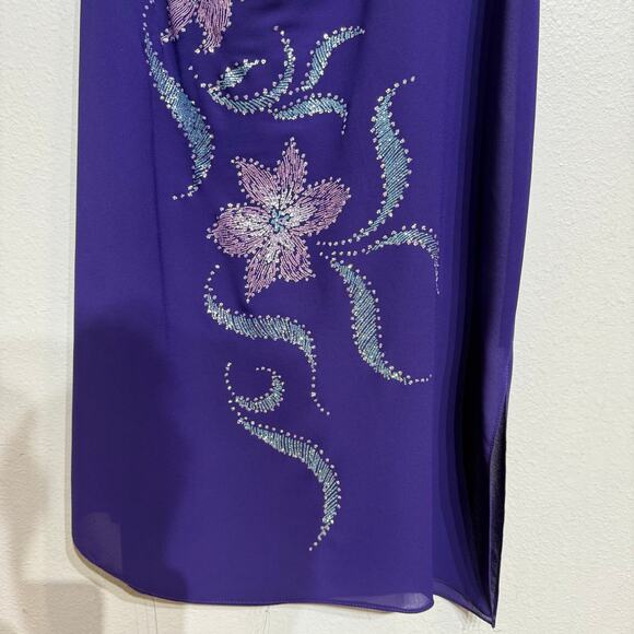 Shangri La Purple Embroidered One Shoulder Vintage Midi Dress Sz M - Picture 4 of 13